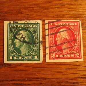 1912-14 George Washington 1 and 2 Cent Watermarked Imperforated stamps